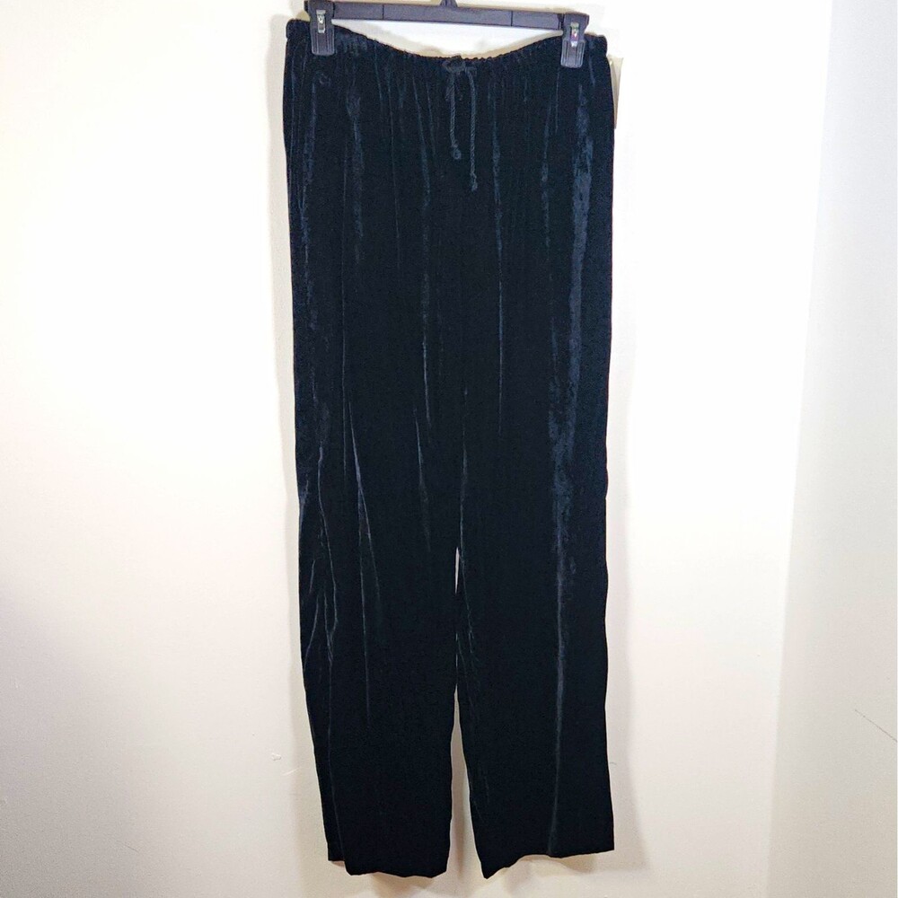 GAP Women's Black Rayon Crushed Velvet Straight Leg Drawstring Waist Pants LARGE